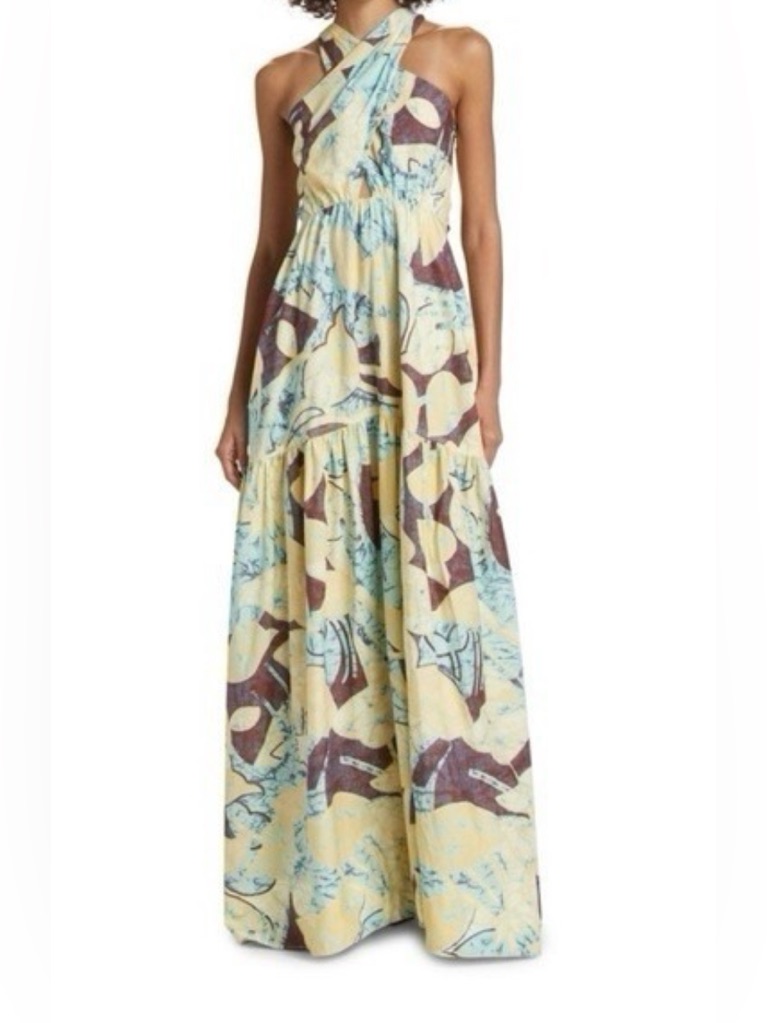 A.L.C. Yellow, Aqua & Burgundy Floral Maxi Dress